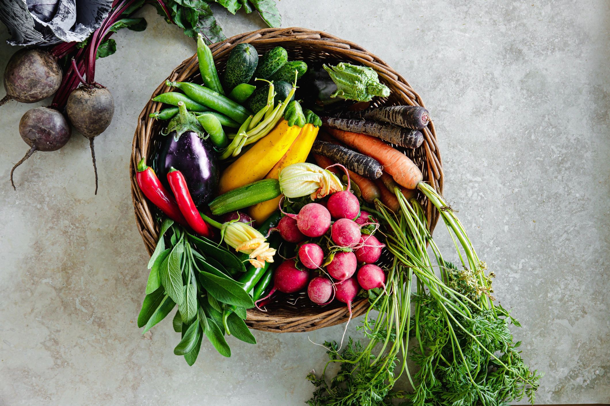 Basket of organic vegetables from DedaMile farm